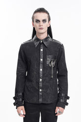 Black Lapel Collar Long Sleeves Buckle Chain Men's Gothic Blouse